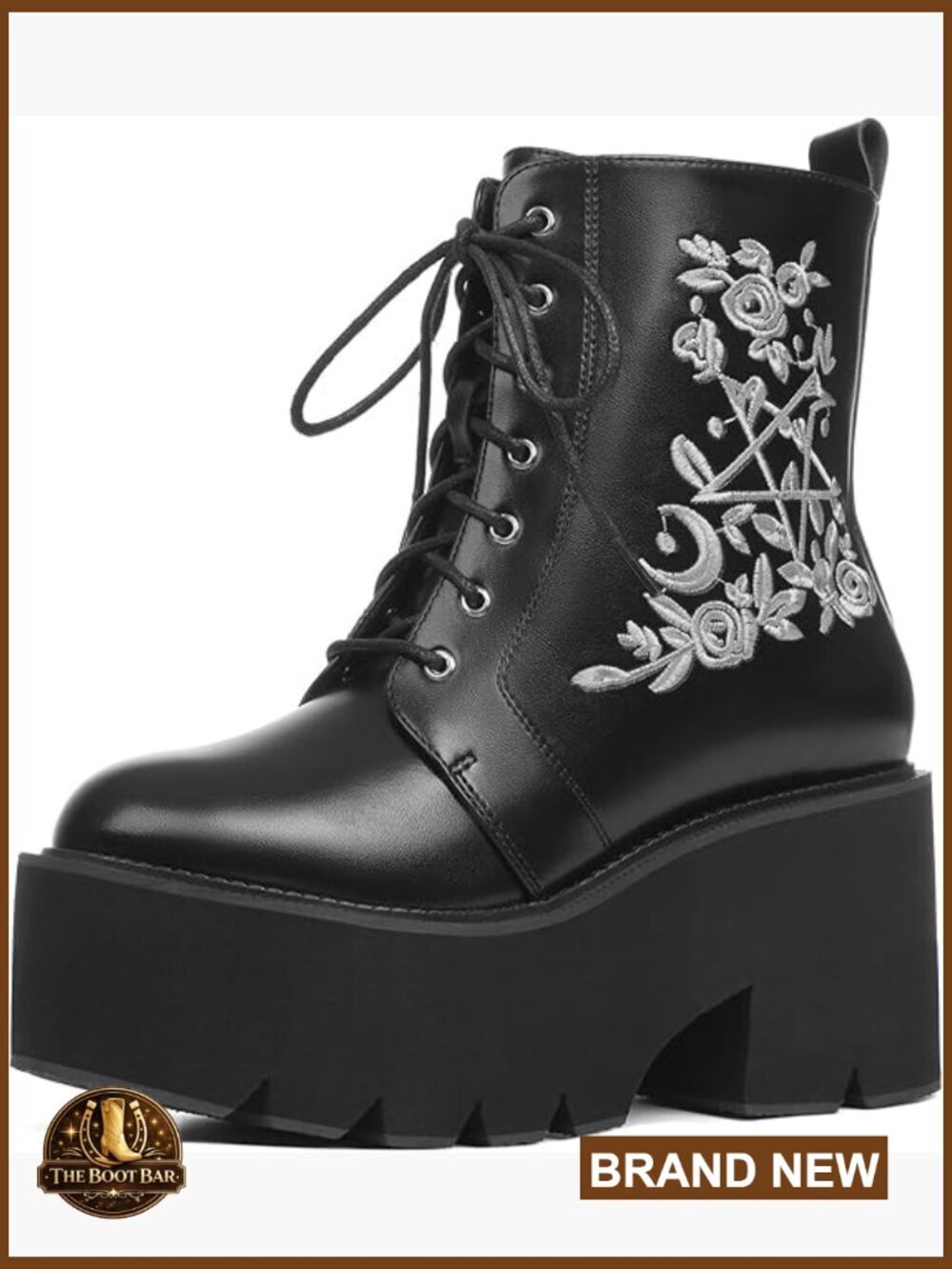 Women's Gothic Platform Combat Boots with Chains & Studs Lace Up Wedge Boots